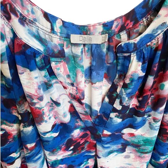 Dalia Women's Split V-Neck Bold‎ Watercolor Popover Dressy Blouse 1X - Picture 4 of 9